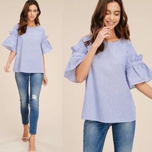 Woven Striped Top With Ruffles NWT